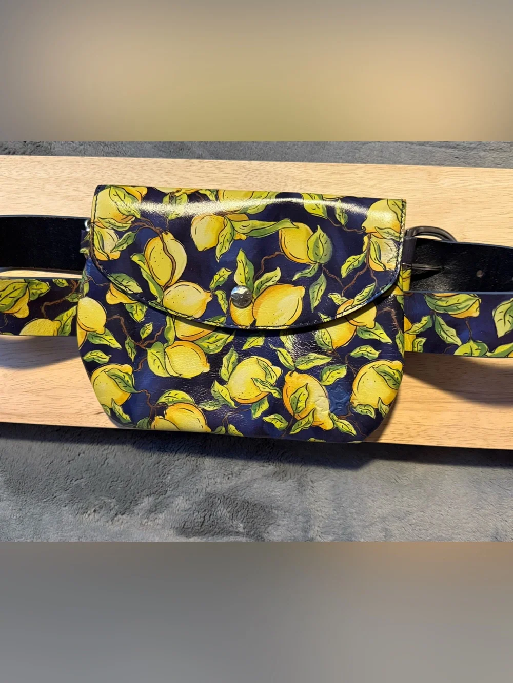 Patricia Nash Navy and Yellow Lemon Print Fanny Pack/wristlet